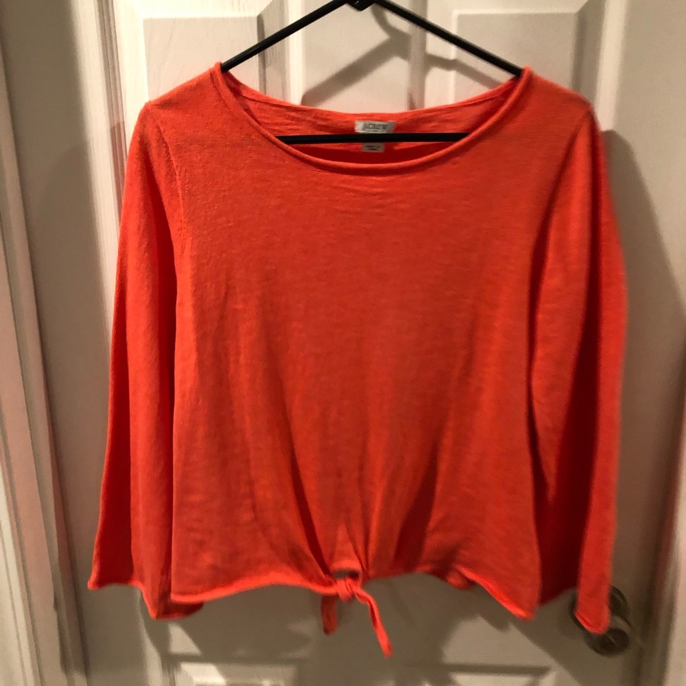 Orange short tie front sweater with bell sleeves